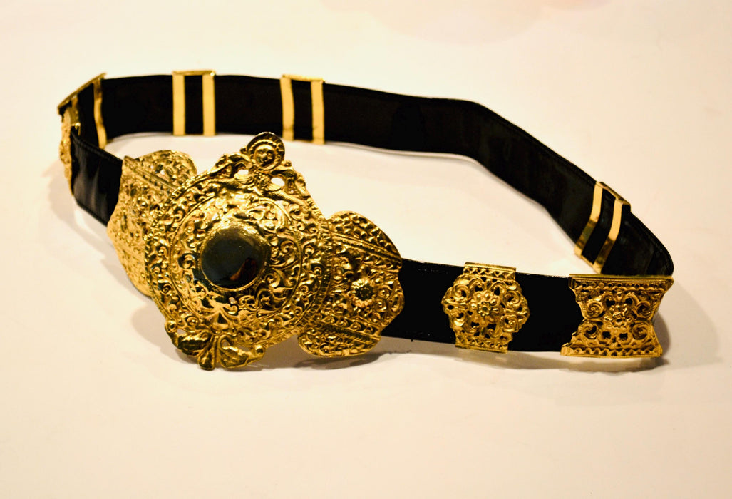 Vintage 70s Roberta di Camerino Italian Black Leather Gold Designer Belt Made In Italy Black Gold Belt Buckle 70s vintage Belt Medium Large