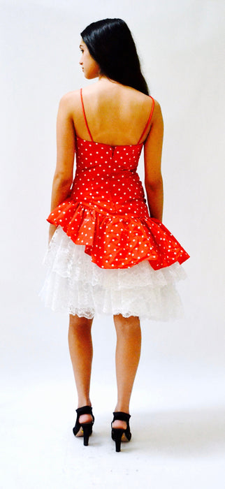 80s Prom Dress Red Polka Dot Party Dress XS Small Loralie // 80s Red Prom Dress Minnie Mouse Polka Dot Dress Lace Crinoline Skirt XS Small