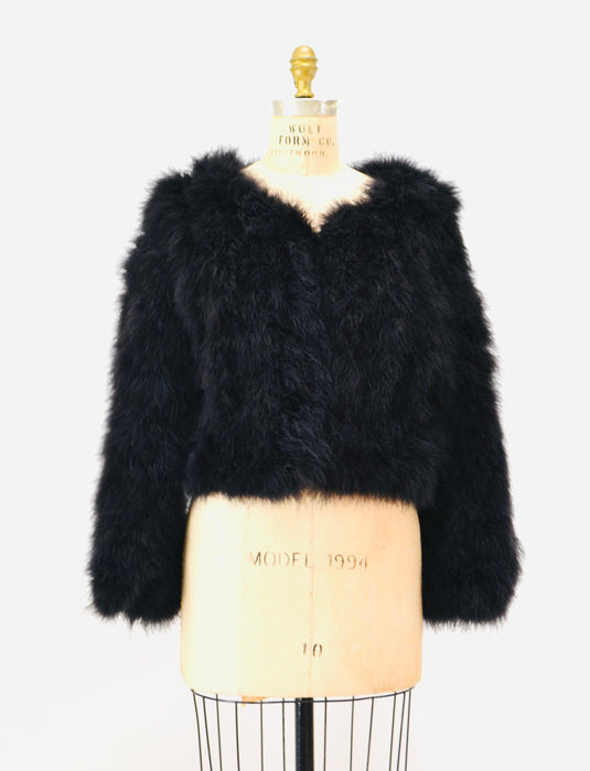90s Vintage Black Feather Jacket Marabou Feather Jacket Coat Medium Large // Vintage 90s Black Feather Jacket Vintage Glam party Jacket