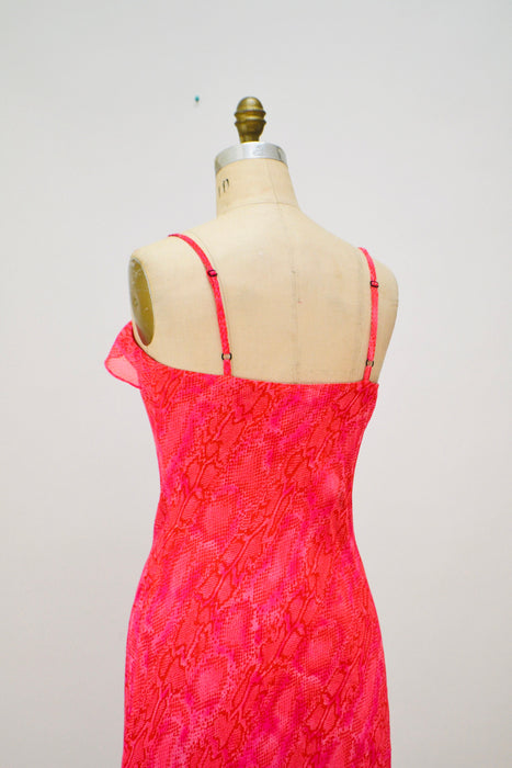 Vintage Betsy Jonhson Dress 00s Y2K Bias Cut Pink Red Dress Snake Print Chiffon Slip Dress Medium Large// 90s Pink Snake Print Tank Dress