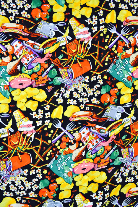 90s Vintage Nicole Miller Silk Large Scarf Junk Food Scarf Candy Chocolate Ice Cream And Sugar Pop Art