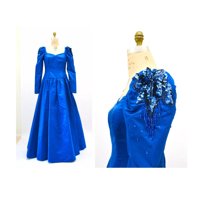 80s 90s Ball Gown Dress Blue Teal 80s Prom Party Dress Small Medium // Vintage 80s Pageant Princess Dress Ball gown Party Dress Cinderella