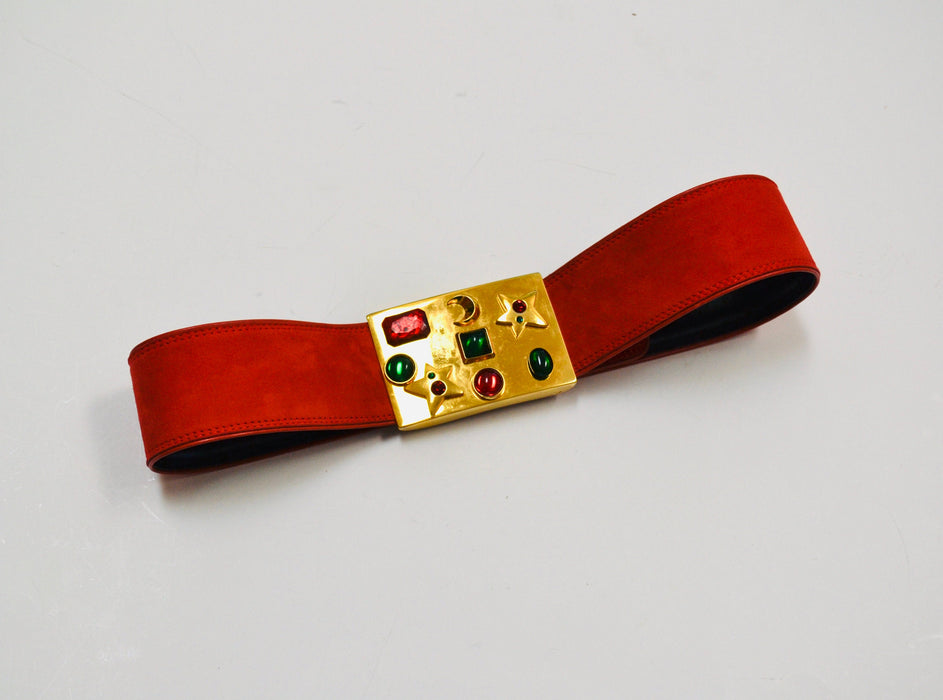 80s 90s Vintage ESCADA Red Gold Gemstone Belt Metallic Wide red Leather Belt size 42 Medium Large 80s Glam Wide Red Gold Belt