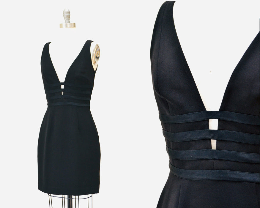 Vintage 90s Little Black Dress Black Cocktail Party Dress By Andrea Polizzi XS Small// Vintage 90s Sexy Party Cage Dress Black Neiman Marcus