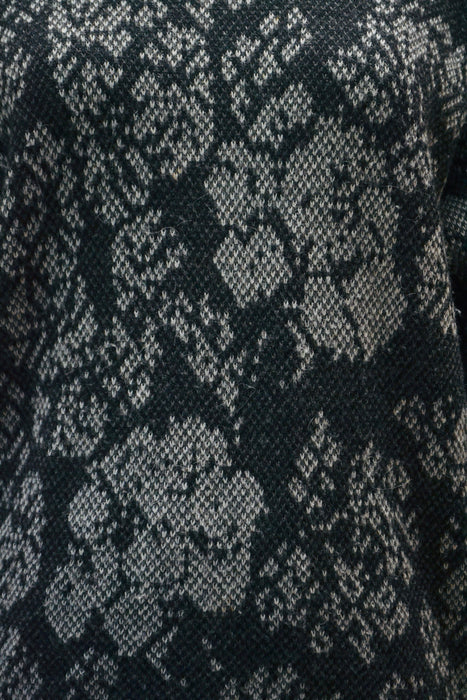80s Vintage St. John Black Gray Sweater Pull OVer Cashmere Wool Sweater Jumper Floral Jacquard Medium 8 St John Vintage Mock Neck Sweater