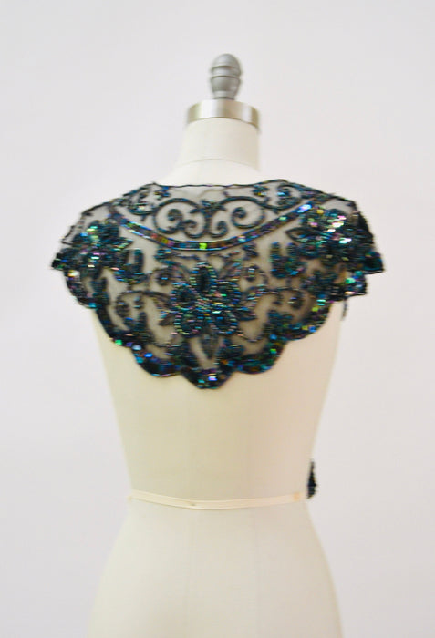 Vintage Black \Beaded Sequin Shawl Wrap Burlesque Flapper Black Sequin Beaded Wrap Vintage Sharmark Las Vegas Wrap Collar Shawl