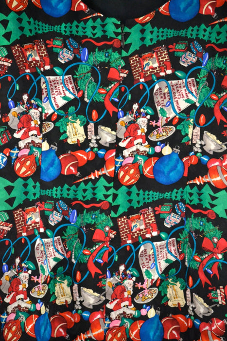 Vintage Christmas dress Nicole Miller Silk Dress Christmas Tree Santa Medium Vintage Holiday Party Dress Black Silk Xmas Christmas Dress