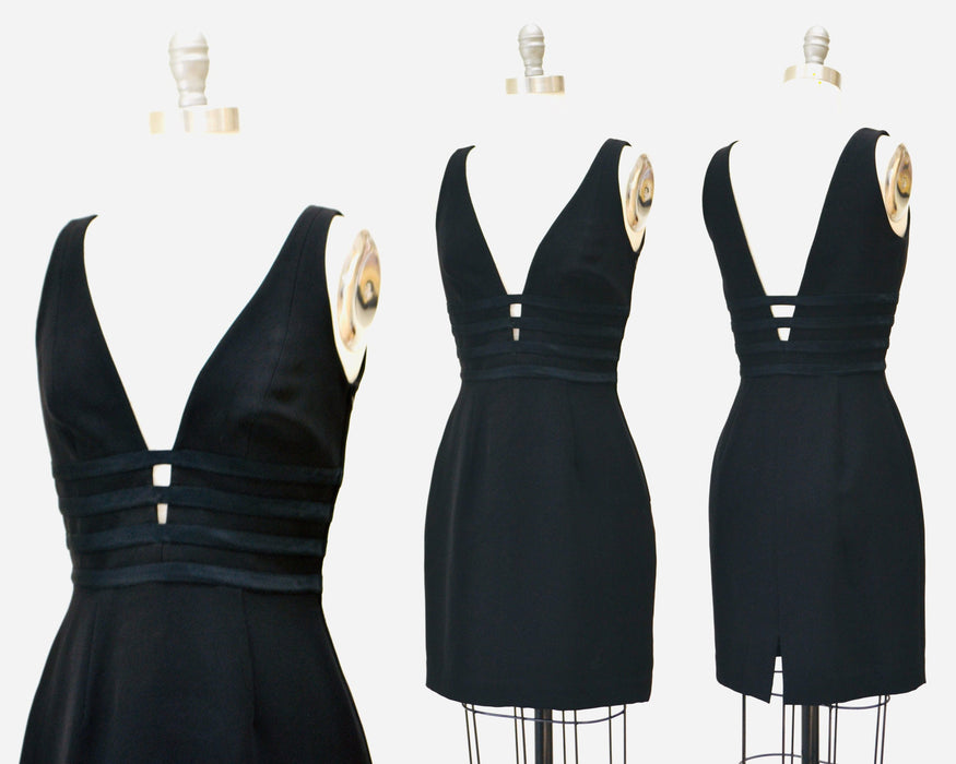 Vintage 90s Little Black Dress Black Cocktail Party Dress By Andrea Polizzi XS Small// Vintage 90s Sexy Party Cage Dress Black Neiman Marcus