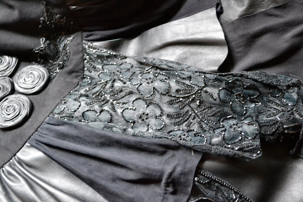 90s Black Leather Dress Ruffles Sleeveless Black Leather Suede Tank Dress Small// 90s Leather Lace Dress Small by Judith Ann Creations