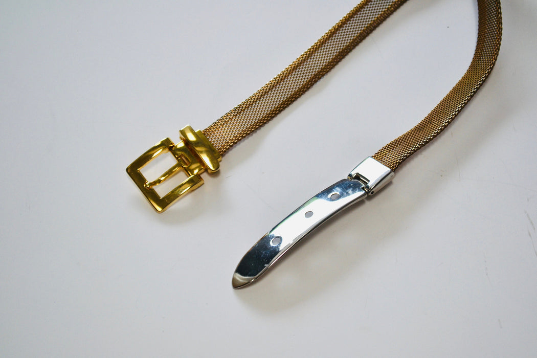 70s Vintage Gold Silver Brass thin Belt Chainmail Metal Silver Gold Wedding party Belt Small Medium 30-31" Silver Gold Metallic Belt Small