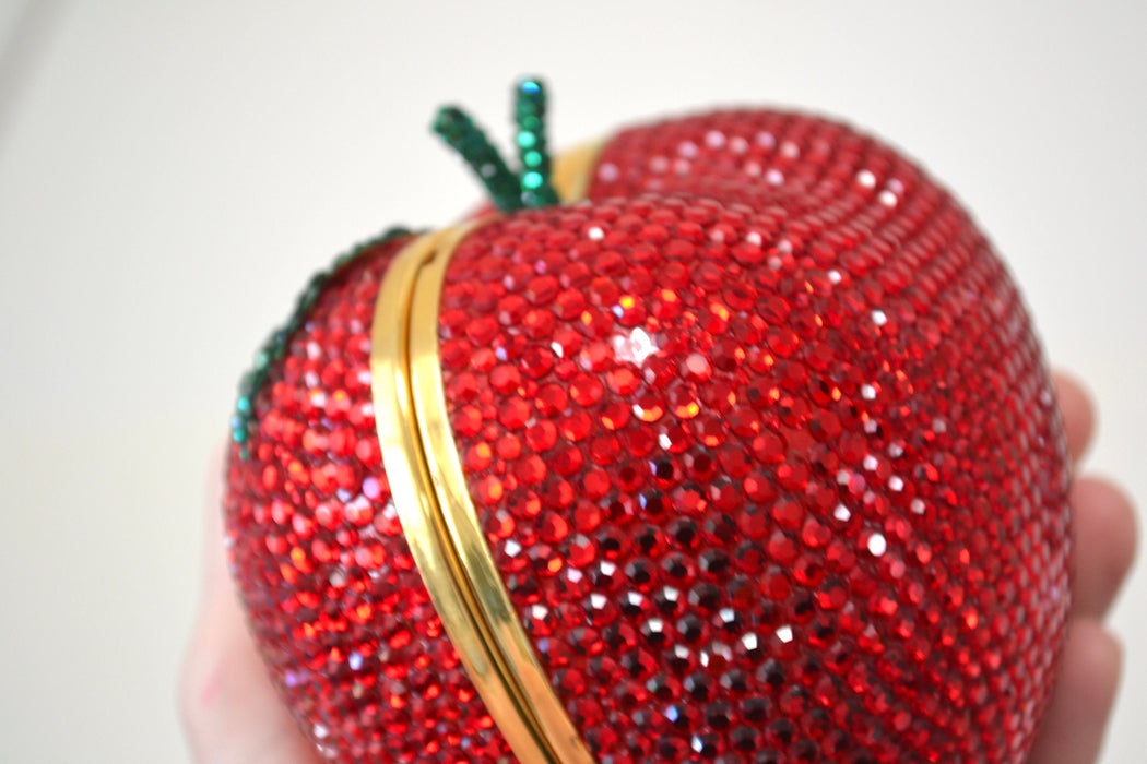 90s Vintage Red Metal Crystal Evening Bag Swarovski Crystal Snow White's Red Apple Minaudiere Evening Bag K Baumann Snow White's apple purse