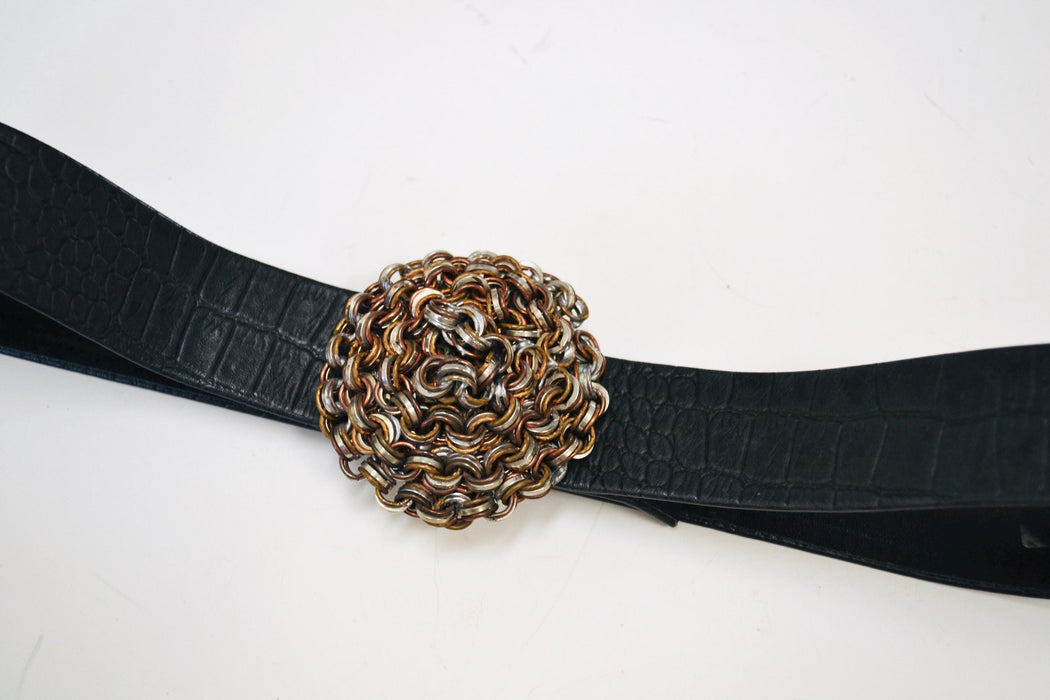 70s Chainmail Belt buckle Large silver Bronze Belt Buckle Vintage 70s Belt with Metal Belt Buckle Vintage Boho Wedding Wide Belt