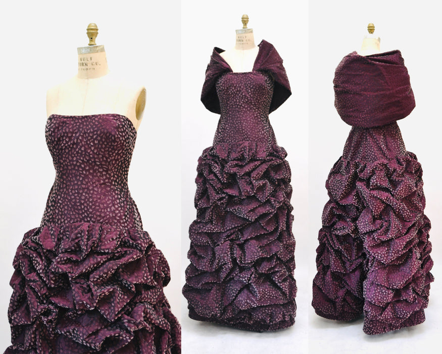 90s Vintage Silk Gown Strapless Evening Gown with Shawl Silk Purple Velvet by  Michael Casey Couture Small Medium Purple Evening Ball Gown