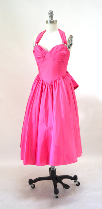 80s 90s Vintage Pink Party Prom Dress XS small Pink Halter Neck dress // Vintage 80s Party Cocktail Dress Crinoline Barbie Marilyn Monroe