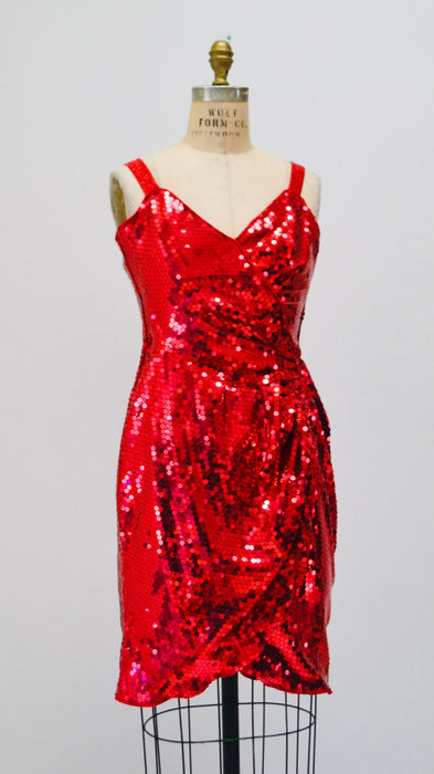 80s Prom Dress Red Sequins Small Medium// Vintage 80s Pageant Dress Red Sequin Strapless Dress 80s Metallic Prom Party Red Sequin Dress