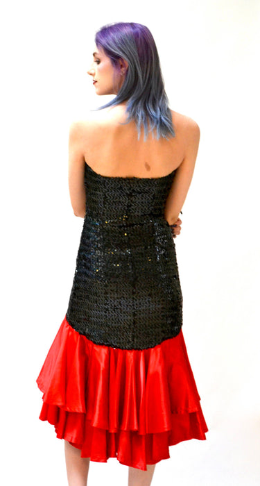 80s Vintage Prom Dress Black Sequin Dress Black and Red Strapless XS Small// Vintage Black Strapless Sequin Dress 80s Prom Party