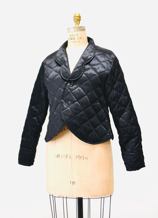 80s 90s Vintage Black Satin quilted Jacket YLRAE.B Quilted Black Bomber Jacket Small Black Evening Lightweight Party Jacket Small Medium