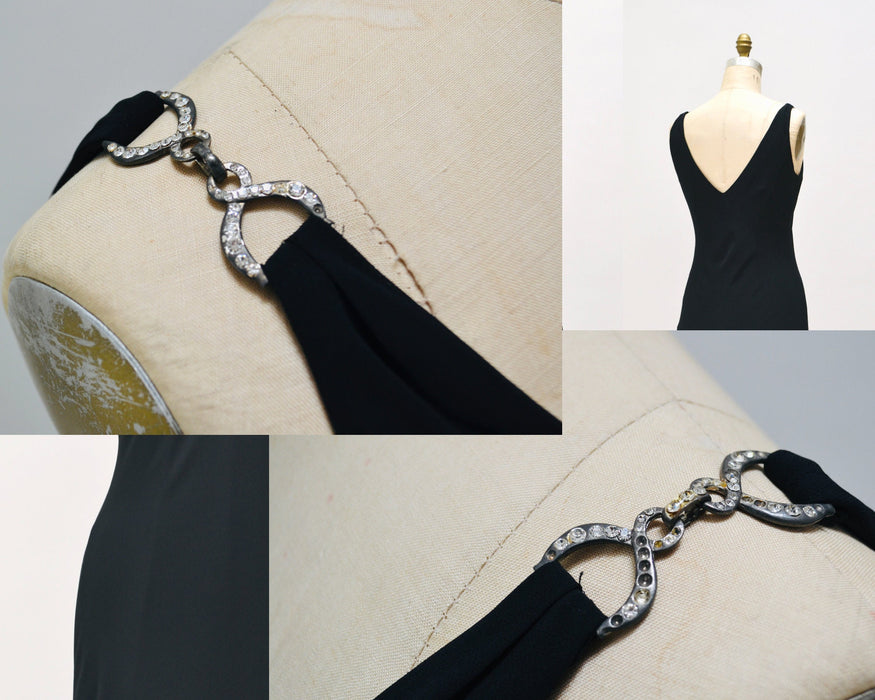 Vintage 00s Y2K Bias Cut Black Dress Black Chiffon Tank Dress Medium Large// 90s Black Tank Slip prom Bias cut Dress Medium Large