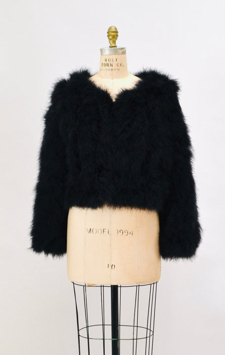 90s Vintage Black Feather Jacket Marabou Feather Jacket Coat Medium Large // Vintage 90s Black Feather Jacket Vintage Glam party Jacket