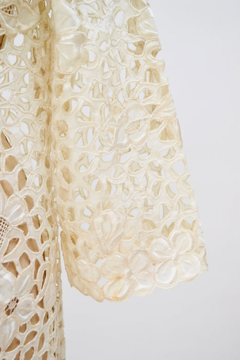 Vintage Cream Off White Cotton Eyelet lace Jacket Duster Cream Lace Jacket Beach Cover up Small Medium Lace Beach Wedding Jacket Rustans