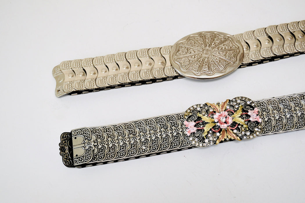 90s Y2k 2000s Vintage Silver Stretch Belt Metal Silver Rhinestone Flower Belt Buckle Western Cowgirl Silver Wedding Belt Small Medium large