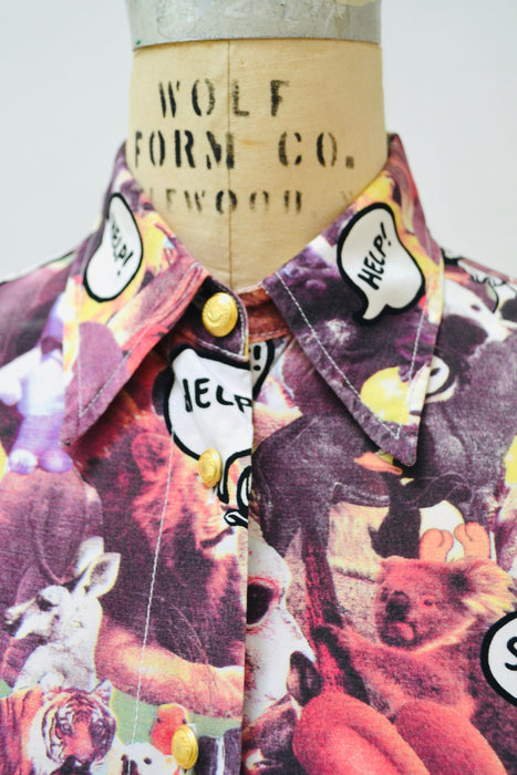 90s Vintage Moschino Jeans Animal Print Shirt Size Medium Large Vegan Animal Lover Shirt // Vintage Mickey Mouse Shirt Pop Art shirt