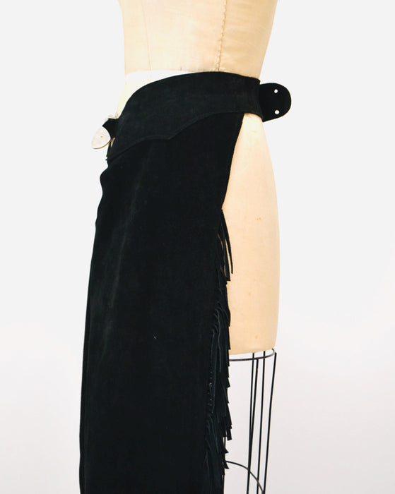 90s Vintage Black Leather Fringe Chaps Black Leather Fringe Pants Small Medium K Baumann Suede Fringe Chaps Rhinestone Cowgirl Cowboy Rodeo