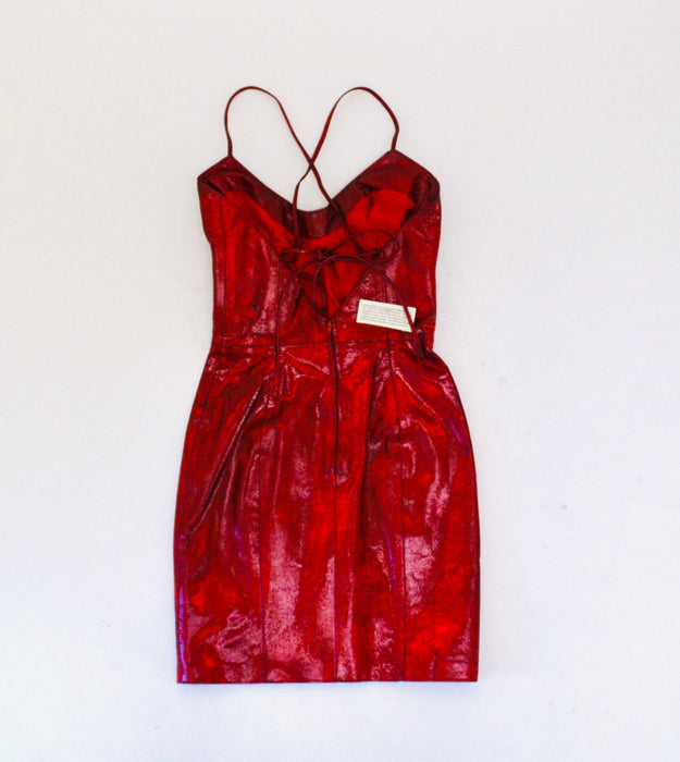 Stunning 90s 2000s y2k metallic Red Leather Dress Lace Up leather Dress XXS XS Small Michael Hoban North Beach red leather Short Dress