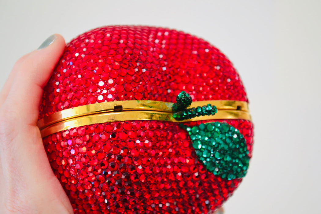 90s Vintage Red Metal Crystal Evening Bag Swarovski Crystal Snow White's Red Apple Minaudiere Evening Bag K Baumann Snow White's apple purse