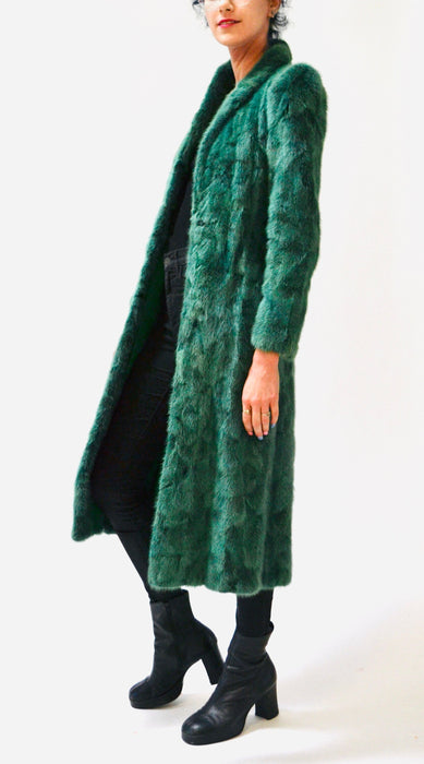 Vintage Green Mink Fur Jacket Coat By Henri Bendel New York XXS XS // Stunning 80s 90s Dark Green Long Fur Coat Jacket