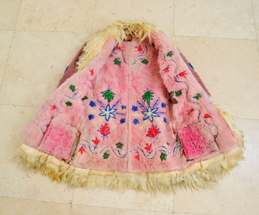 Vintage Embroidered Shearling Afghan Jacket Coat Small Medium//  70s Shearling Coat Embroidered Sheepskin Fur Boho Afghan Jacket By Yaqub