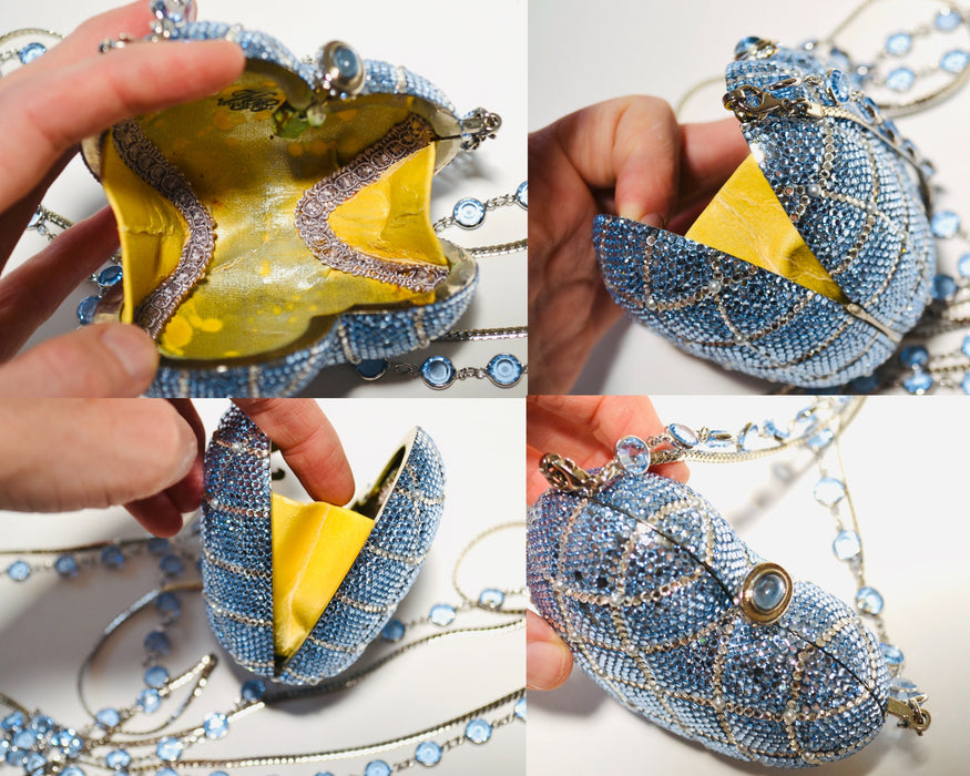 90s Vintage Blue Silver Crystal Evening Bag Swarovski Crystal Something Borrowed Blue Crystal Minaudiere Wedding Evening Bag K Baumann