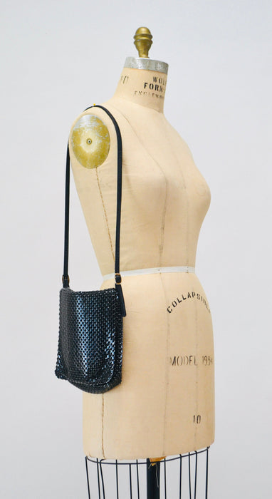 80s Vintage Black Evening Bag Purse Black Metallic Metal Whiting and Davis // Vintage Black Mesh Metallic Purse Evening Bag