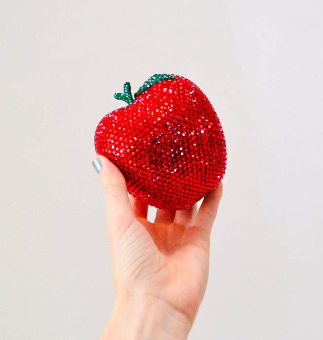 90s Vintage Red Metal Crystal Evening Bag Swarovski Crystal Snow White's Red Apple Minaudiere Evening Bag K Baumann Snow White's apple purse