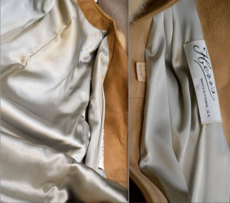 60s Vintage Suede Leather Jacket Coat Fur Collar Small Tan Camel Brown Leather Jacket // Vintage Leather Jacket Tan Brown Medium Mink Fur