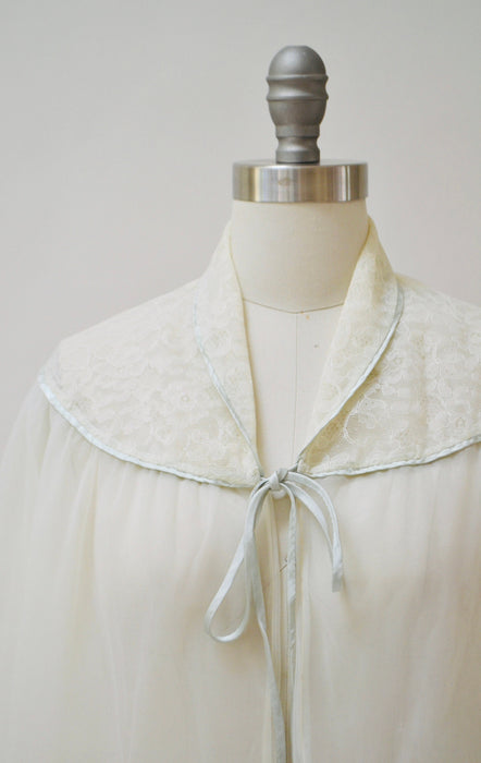 60s 70s Vintage Peignoir Sheer Top Nightgown White Blue Shirt Small Medium Wedding Honeymoon Nightgown // Vintage Lingerie Peignoir Kathryn