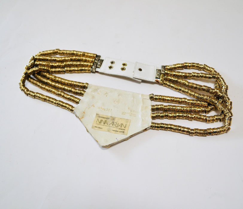 80s Vintage Gold Coin Belt White Leather Metallic Pirate Gypsy Belt Gold  Boho Belt SMALL Medium 80s Gold Belt Nina Arjani Wedding Belt