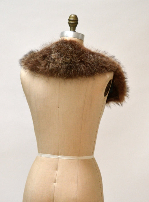 Vintage Brown Fur Collar Wrap Stole Raccoon// Vintage Fur Collar Brown Grey Winter Wedding Fur Jacket