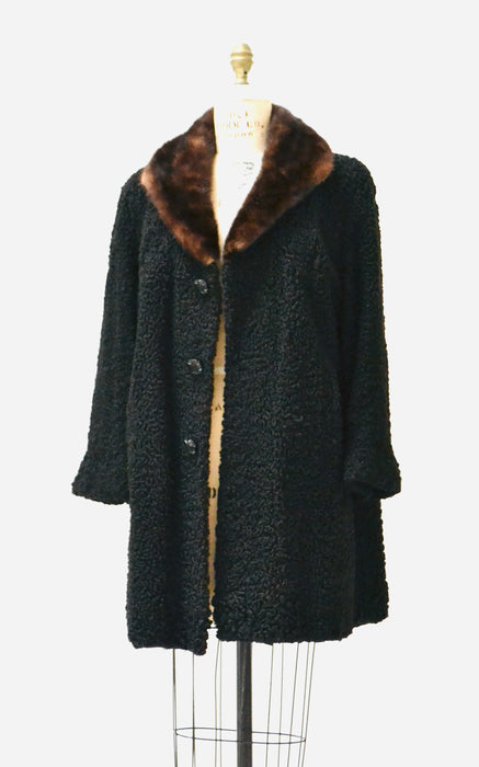 50s Vintage Black Persian Lamb and Mink Fur Coat Jacket Black Brown Broadtail Mink Fur Jacket Medium 50s 60s Black Fur Coat Jacket