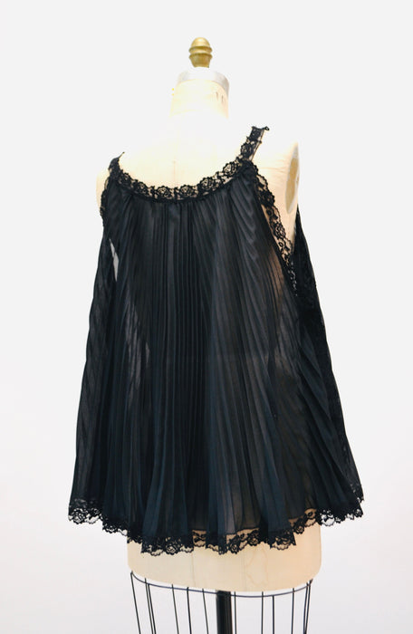 60s 70s Vintage Black Sheer Babydoll Pleated Nightgown Lingerie by Parisian Maid// Black Sheer Lingerie Night gown Black Honeymoon Maternity