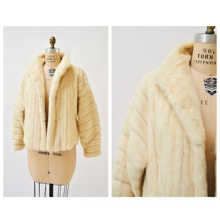80s 90s Vintage Cream White Mink Fur Coat Jacket Medium Larry Weinstien // 80s Vintage Fur Coat Cream White Wedding Fur Coat Jacket
