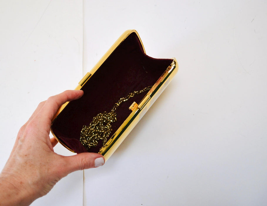 70s Vintage Metallic Gold Metal Clutch Evening Bag Hard Case // Vintage Gold Silver Wedding Clutch Metal Evening Bag Gold Clutch Small Purse