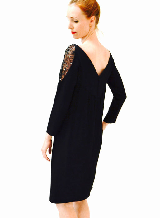 70s Vintage BOB MACKIE Dress Black Sequin Beaded Stars// Vintage Black Illusion Dress// Metallic Celestial Sequin Dress Medium Stars