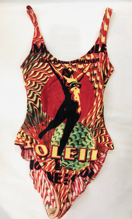 90s Vintage Jean Paul Gaultier Soleil High Cut Swim Suit Small Lady Print Swimsuit One Piece High Cut Red black Vintage Gaultier Soleil