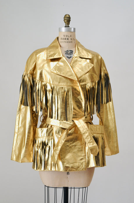 80s 90s Amazing Vintage Gold Fringe Leather Biker Jacket Gold Cowgirl Western Jacket Medium Large// Metallic Gold Leather Moto Jacket Rodeo