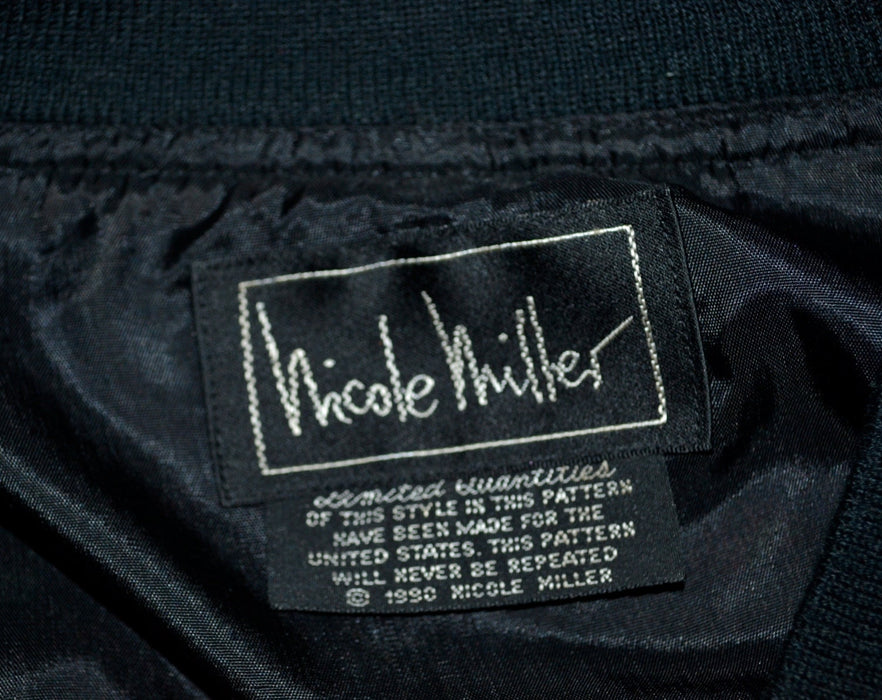 90s Vintage Silk Bomber Jacket by Nicole Miller with USA America United States Elvis Harley Printed Silk Jacket Mens Womens