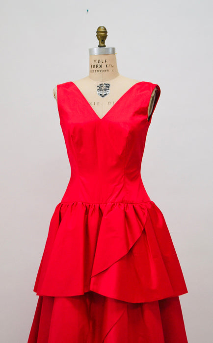 80s 90s Vintage Red Ball Gown Dress Small Rose Taft// 80s 90s Vintage Prom Party Dress Evening Gown Red Ball Gown Dress Ruffle Party Dress