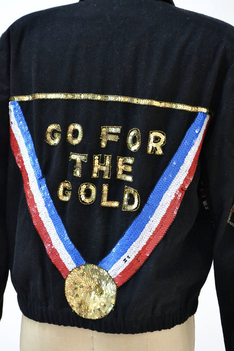 Vintage Sequin Jacket American Olympic Flag USA Large By Modi// Vintage Sequin Bomber Jacket Olympics Australia England USA America Pop Art