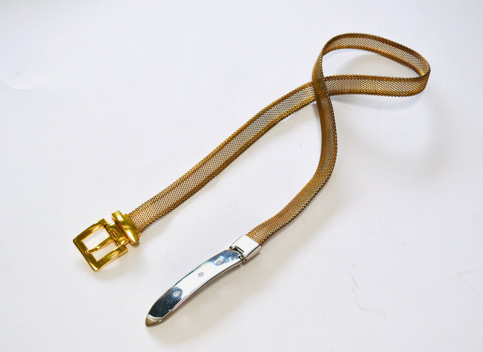 70s Vintage Gold Silver Brass thin Belt Chainmail Metal Silver Gold Wedding party Belt Small Medium 30-31" Silver Gold Metallic Belt Small