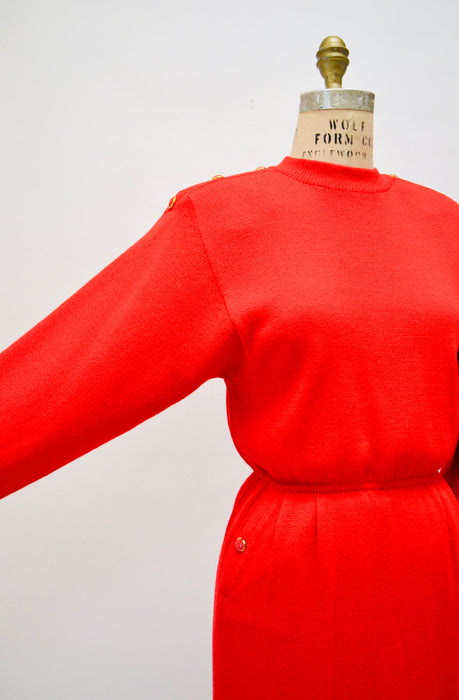80s Vintage Red St John Dress Saks Fifth Avenue Red Knit Dress by St John // 80s Red Sweater Knit Dress Small Medium 80s Glam Designer Dress